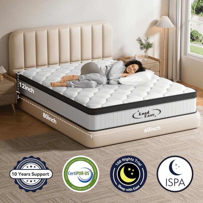 Mattress Queen Size, 12 Inch Queen Hybrid Mattress in a Box, Medium Firm Memory Foam & Individually Wrapped Pocket Springs for Pain Relief, Motion Isolation, Certipur-Us Certified - Image 6