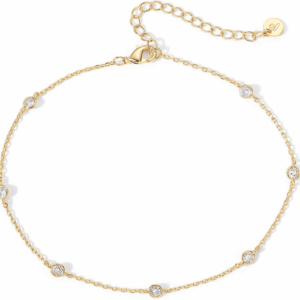 14K Gold Plated Charm Link Chain Anklets for Women | Dainty Cubic Zirconia Boho Dot Evil Eye Star Station Solitaire Pearl Beaded Festival Adjustable Gold Anklets