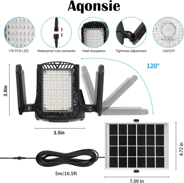 Solar Shed Light Outdoor Indoor, 176LED Solar Powered Motion Sensor Pendant Light Daytime Available, Solar Indoor Lights with 5 Lighting Modes & Remote for Shed Gazebo Barn Garage Home - Image 4