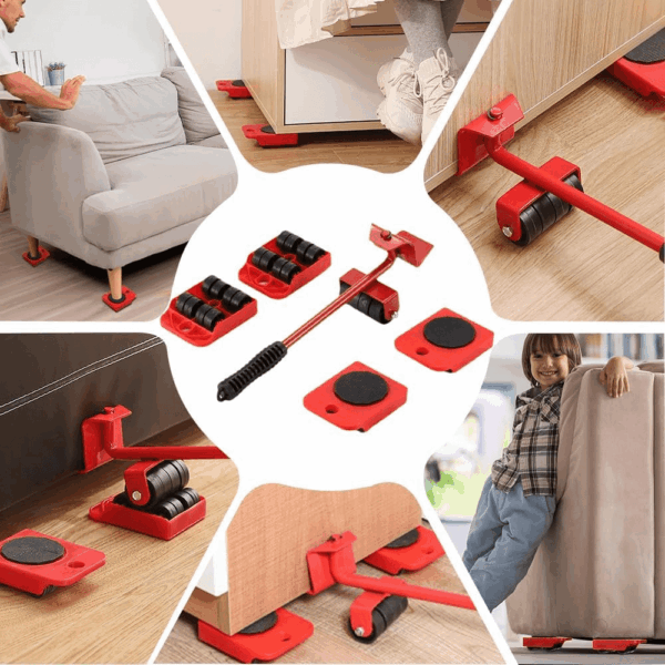 Furniture Lift Mover Tool Set,Furniture Lifter Tool Furniture Movers with Adjustable Height Lifting Tool Lever & 4 Wheels,Mover Dolly Sliders Tool for Heavy Furniture Appliances (Red, One Size) - Image 4