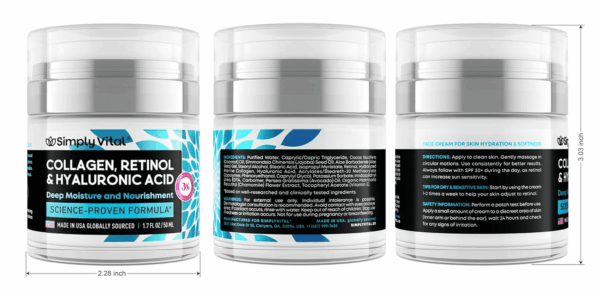 Collagen, Retinol & Hyaluronic Acid Cream - Anti-Aging Face Moisturizer for Face, Neck & Décolleté - Made in USA, Daily Moisturizer Face Cream - 1.7 Fl.Oz. - Image 9