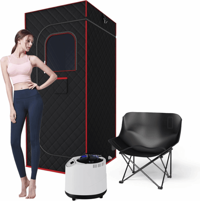 Portable Sauna Box for Home - Four-Sided Full-Size Steam Sauna Tent with 3 L Steamer, Chair, Remote Control, Infrared, Health Benefits and Relaxation