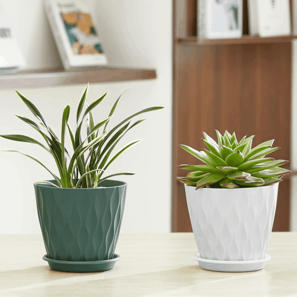 6-Pack 6-Inch Plastic Plant Pots with Saucers | Thickened PP Material, Modern Wave Texture, Enhanced Drainage for Indoor/Outdoor Garden Plants | Tricolor Value Set - Image 4