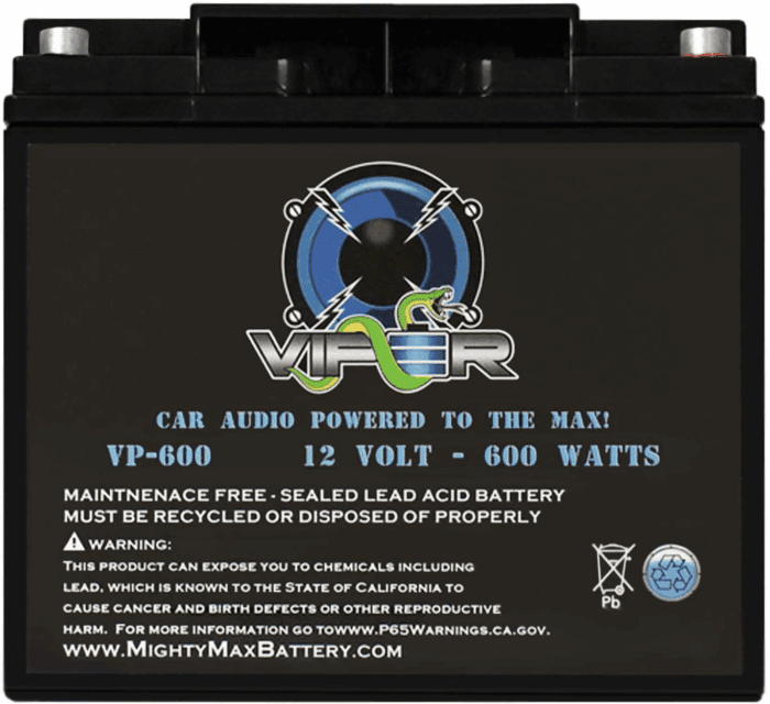Viper by  VP-600-12 Volt 18 AH, 600 Watt Car Audio High Current Power Cell Battery