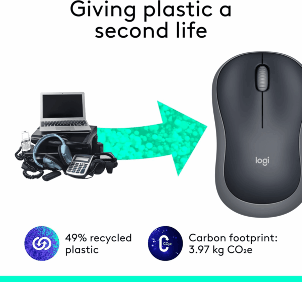 M185 Wireless Mouse, 2.4Ghz with USB Mini Receiver, 12-Month Battery Life, 1000 DPI Optical Tracking, Ambidextrous Pc/Mac/Laptop - Swift Grey - Image 4