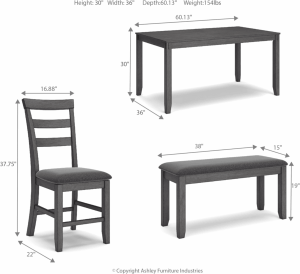 Bridson Modern 6 Piece Dining Set, Includes Dining Table, 4 Chairs & Bench, Gray - Image 12
