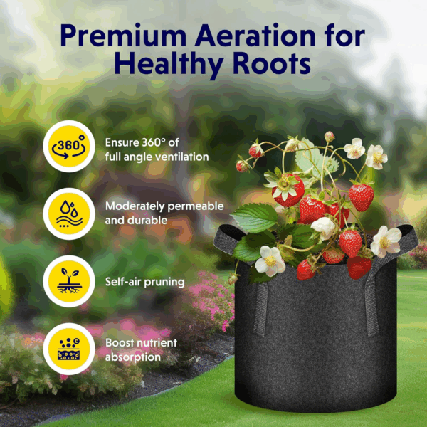 20 Gallon (Pack of 5) Plant Grow Bags Thickened Nonwoven Aeration Fabric Pots Heavy Duty Durable Container, Strap Handles for Garden, Black - Image 5