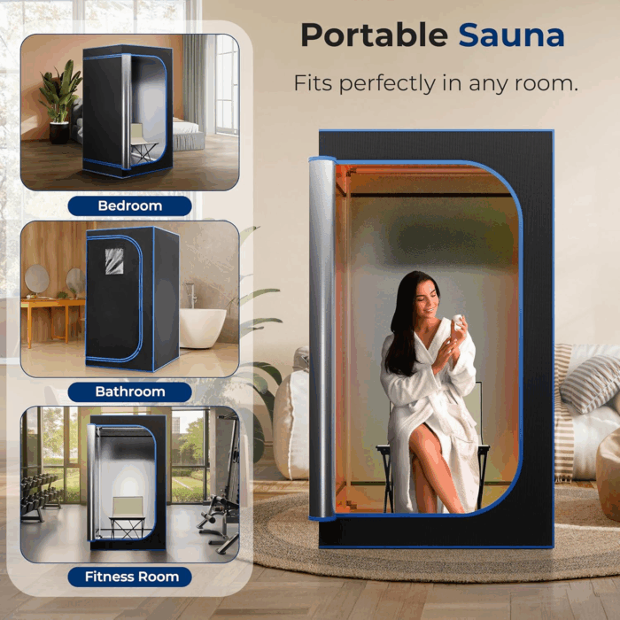 Portable Sauna Box for Home, Steam Sauna Tent with Extra Large 4L Steamer - Includes Folding Sauna Chair, Remote Control W/ 9 Heat Levels for In-Home Spa - 2.95' X 2.95' X 5.9' - Image 3