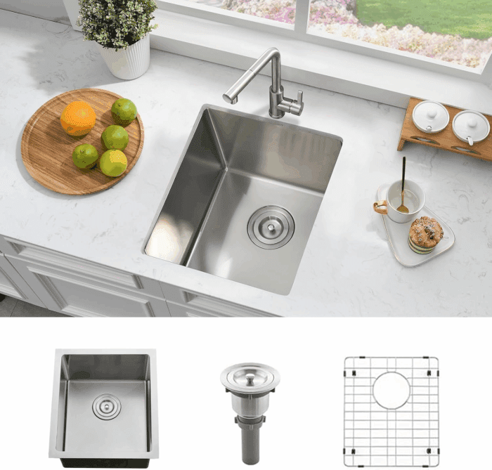 Undermount Bar Sink Stainless Steel- 13X15 Inch Small Kitchen Wet Bar Sink Stianless Steel 16 Gauge Deep Single Bowl Kitchen Sinks with Bottom Dish Grid&Strainer