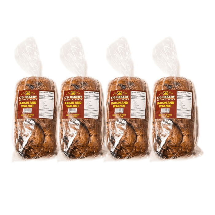 Artisan Bread Raisin & Walnut - Handmade, All Natural, High Fiber, Sliced Loaf Multipack (4 Loaves), Pack of 4