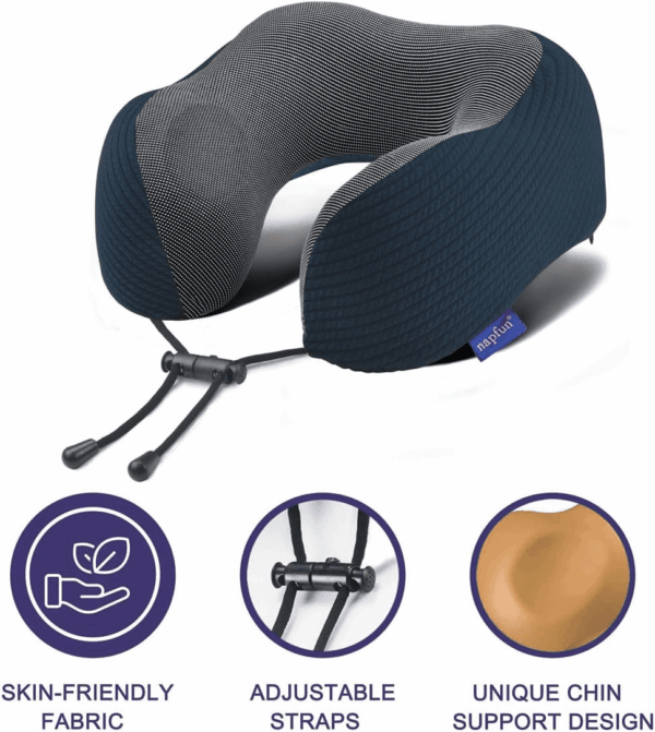 Neck Pillow for Traveling, Upgraded Travel Neck Pillow for Airplane 100% Pure Memory Foam Travel Pillow for Flight Headrest Sleep, Portable Plane Accessories, Deep Blue Set, Medium (120-200LB) - Image 3