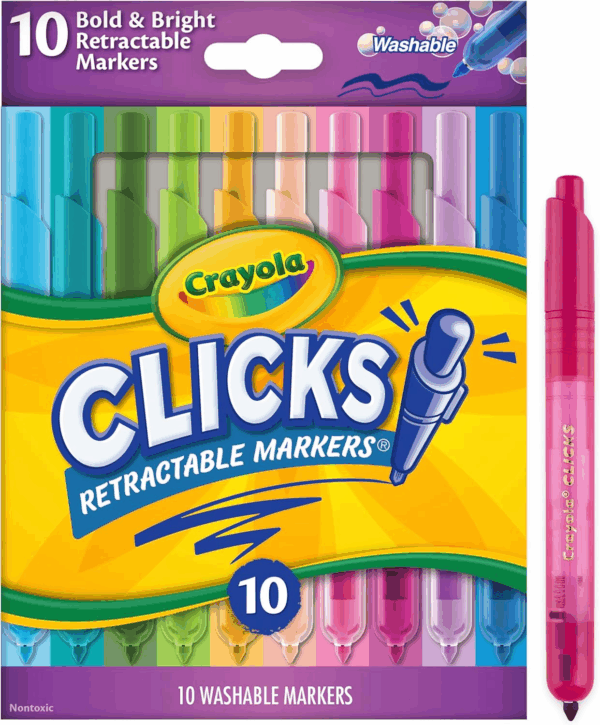 Clicks Retractable Markers (10Ct), No Dry Washable Markers for Kids, Bold Colors, Click Markers for School, Easter Basket Stuffers & Gifts for Kids - Image 8