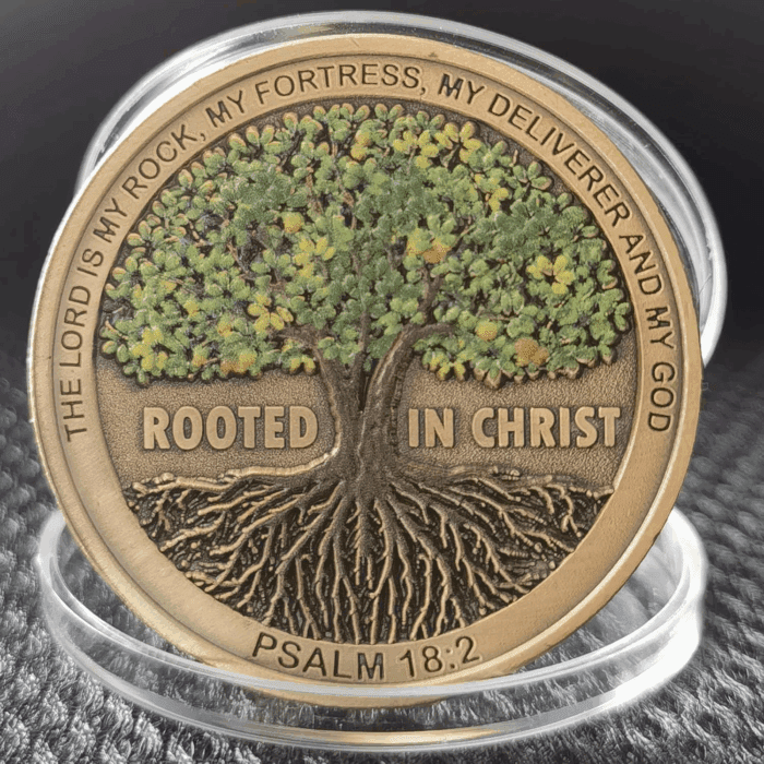 Rooted in Christ the Lord Is My Rock, My Fortress, My Deliverer Faith-Based Christian Challenge Coin Bible Verse Gift (Pack of 10) - Image 5