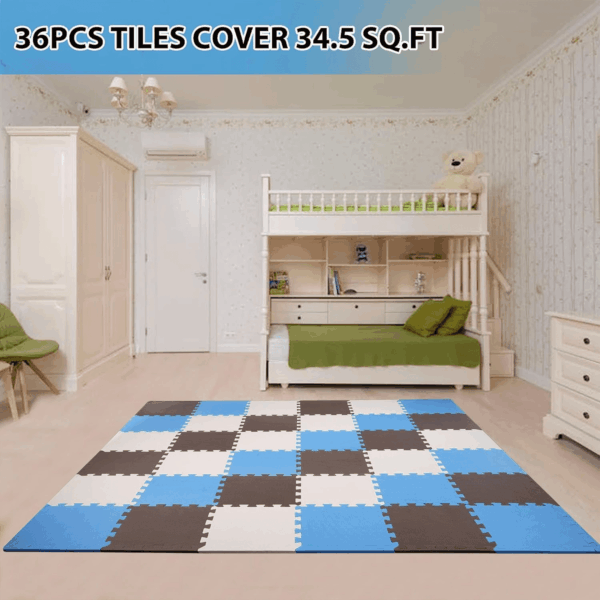 36 Piece Kids Puzzle Play Mat, Foam Floor Tiles, Cream/Gray/Beige - Image 2