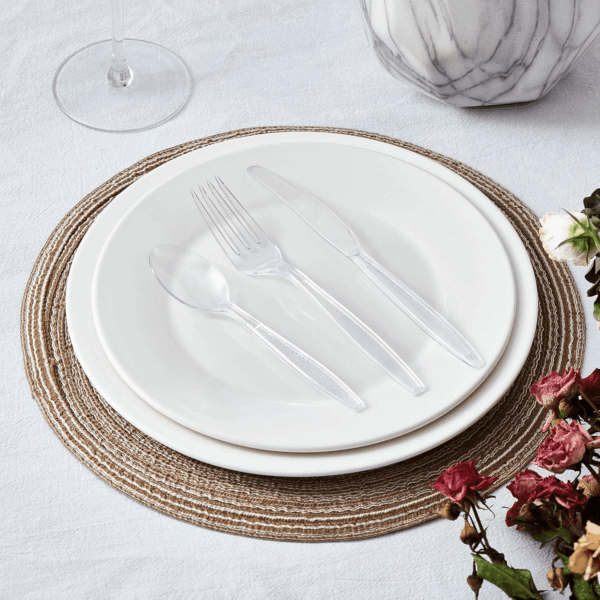 Cutlery Set Plastic Utensils Clear Forks Spoons Knives Disposable Silverware Heavyweight [300 Combo Box] - Image 6
