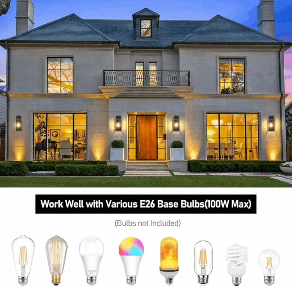 Outdoor Wall Light Fixtures, Exterior Waterproof Wall Lanterns, Bronze Porch Sconces Wall Mounted Lighting with E26 Sockets & Glass Shades, Modern Wall Lamps for Patio Front Door Entryway, 2-Pack - Image 3