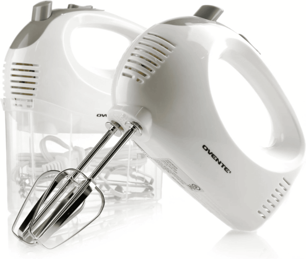 5-Speed Electric Hand Mixer with Stainless Steel Mixing Whisk, Snap-On Storage Case, Portable & Lightweight 150W Motor, Compact Handheld Mixer for Baking, Blending or Cooking, White HM151W