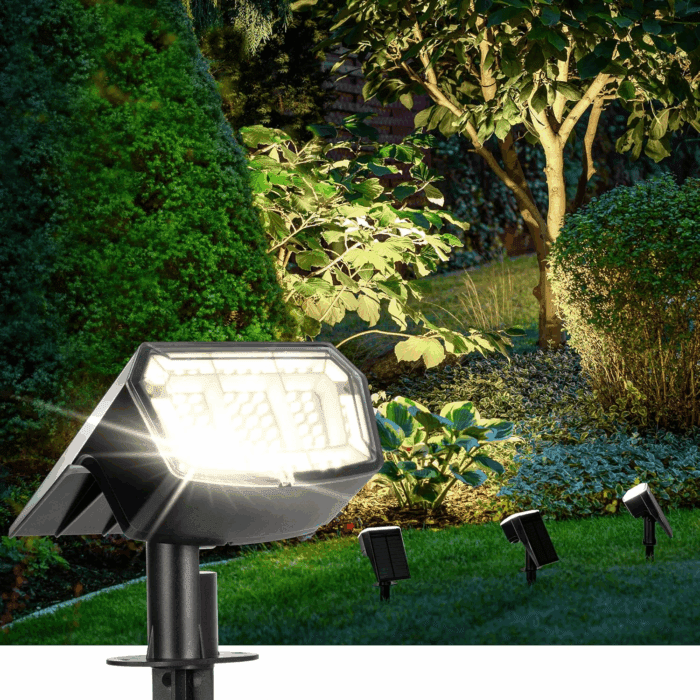 Solar Spot Lights Outdoor 63 LED 3 Lighting,Waterproof IP65 Modes Spotlights for outside House Yard Garden Landscape Lights 4 Pack (Natural Lihgt)