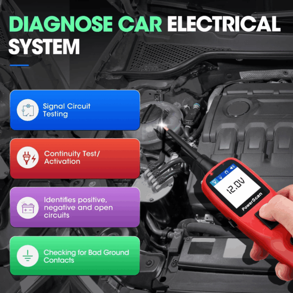 Powerscan Automotive Circuit Tester, Power Circuit Probe Tool, 12-24V Electrical Short Open Breaker Circuit Finder, AC/DC Current Resistance, Duty Cycle, & 20FT Extension Cord, for 99% Cars - Image 4