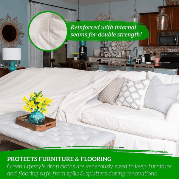 All Purpose Canvas Drop Cloth - Canvas Tarp, Fabric Drop Cloth Curtains, Drop Cloth for Painting, Floor & Furniture Protection, Painters Drop Cloth, Paint Drop Cloth (Canvas Sheet 4X12) - Image 2