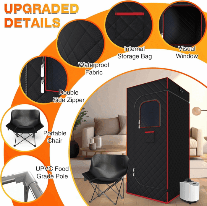 Portable Sauna Box for Home - Four-Sided Full-Size Steam Sauna Tent with 3 L Steamer, Chair, Remote Control, Infrared, Health Benefits and Relaxation - Image 4