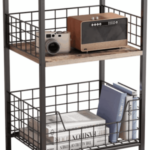 Side Table, Small End Table Record Player Stand with Storage, Vinyl Record Storage Night Stand for Living Room, Bedroom,Office(Patent Pending)(Brown&Black)