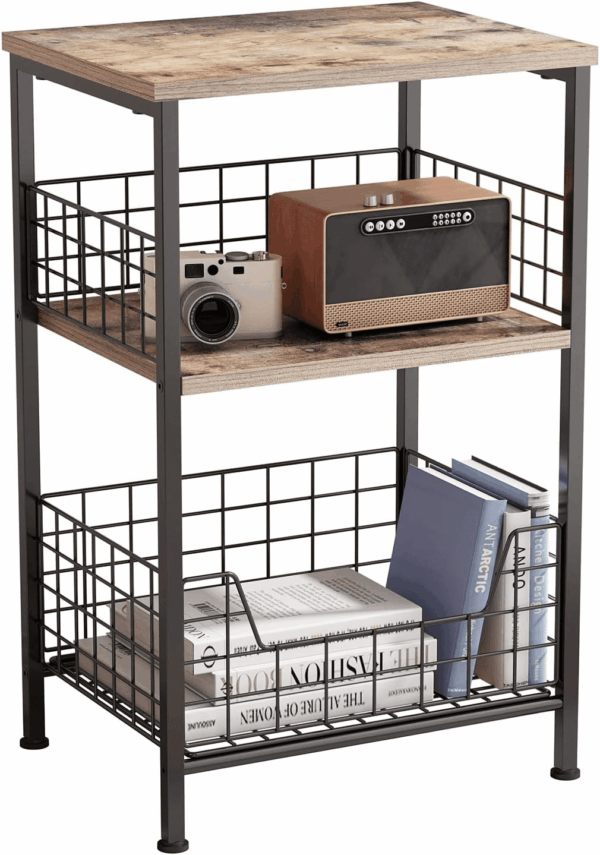 Side Table, Small End Table Record Player Stand with Storage, Vinyl Record Storage Night Stand for Living Room, Bedroom,Office(Patent Pending)(Brown&Black)
