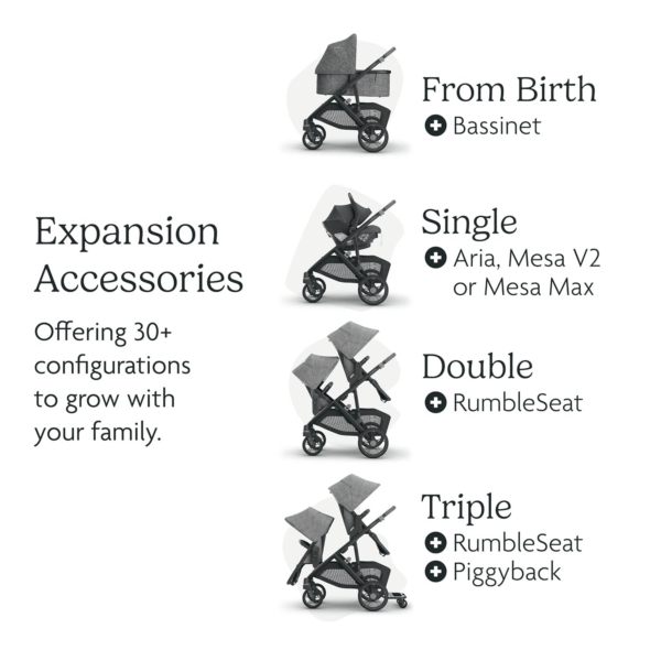 Vista V3 Stroller - Full-Size Single-To-Double Stroller System - Toddler Seat, Bug Shield, Rain Shield, and Storage Bag Included - Greyson (Charcoal Mélange/Carbon Frame/Saddle Leather) - Image 6