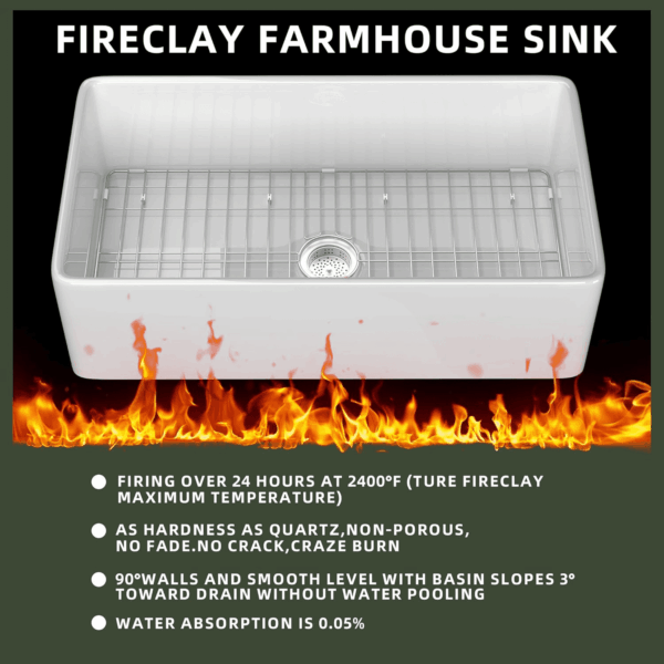 White Farmhouse Sink 30 Inch Farm Sink Fireclay Apron Front Single Bowl Kitchen Sinks Deep Drop in Undermount Kitchen Sink Luxury Modern Style Accessory Kit Included - Image 2
