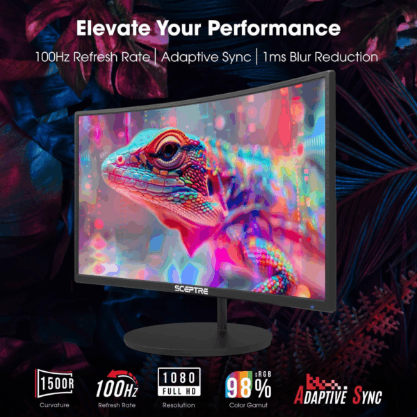 Curved 27" FHD 1080P 75Hz LED Monitor HDMI VGA Build-In Speakers, EDGE-LESS Metal Black 2019 (C275W-1920RN) - Image 3