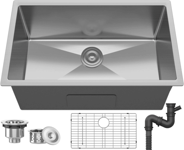 Kitchen Undermount Sink 32In 304 Stainless Steel Single Bowl Silver Sink with Bottom Grid Assembly, for Workstation, Prep Kitchen, Bar 32 X 19 X 10In - Image 6
