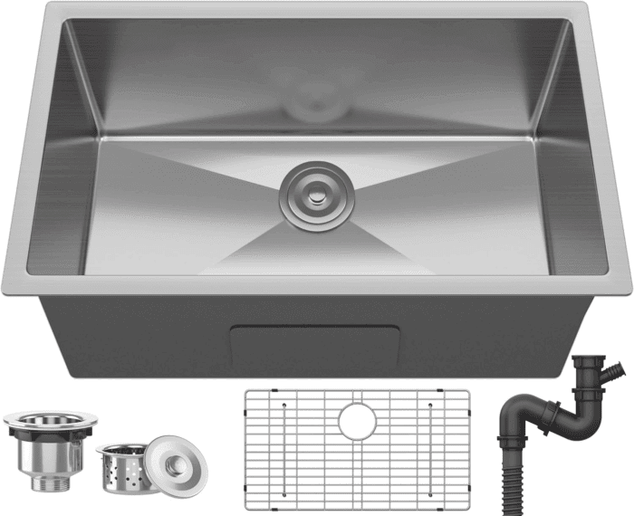 Kitchen Undermount Sink 32In 304 Stainless Steel Single Bowl Silver Sink with Bottom Grid Assembly, for Workstation, Prep Kitchen, Bar 32 X 19 X 10In - Image 6