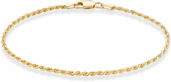 18K Gold over Sterling Silver Italian 2Mm, 3Mm Diamond-Cut Braided Rope Chain Anklet Ankle Bracelet for Women, 925 Made in Italy
