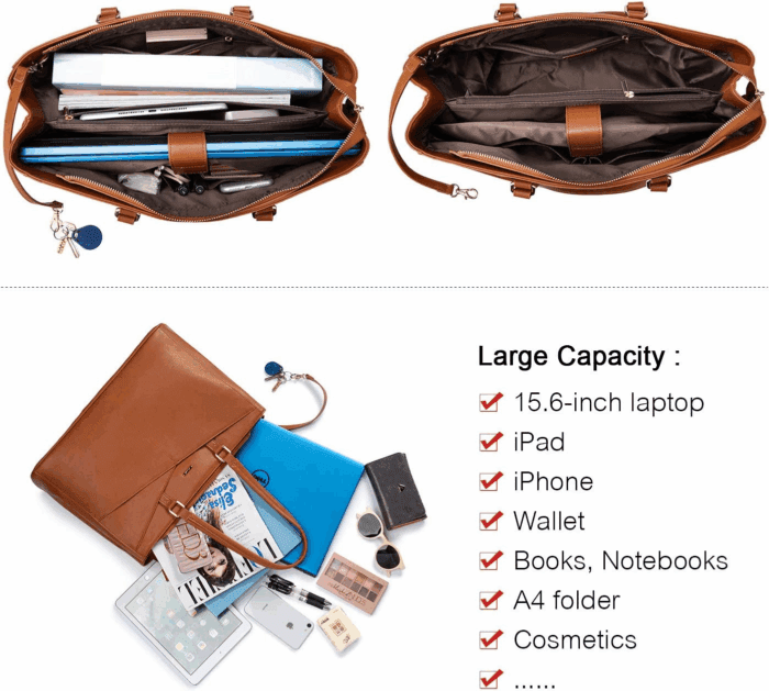 Laptop Tote Bag for Women 15.6 Inch Waterproof Leather Computer Bags Women Business Office Work Bag Briefcase Brown - Image 4