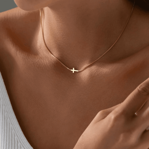 Cross Necklace for Women 14K Real Gold Silver Plated Dainty Small Cross Pendant Choker Simple Trendy Cute Cross Charm Chain Necklace Easter Basket Stuffers Baptism Religious Faith Jewelry Gift - Image 2
