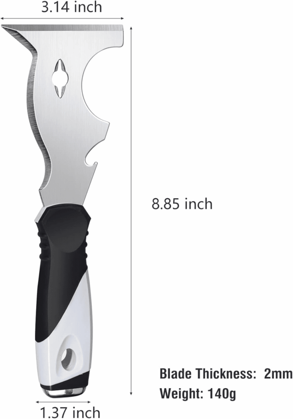 Putty Knife, Paint Scraper 10 in 1 Putty Knife Multi Use Painters Tool, Taping Knife, Paint Scraper Tool for Wood, Metal Scraper with Hammer End, Razor Blade Scraper, Spackle Tool - Image 5