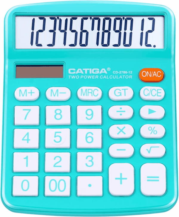 Desktop Calculator 12 Digit with Large LCD Display and Sensitive Button, Solar and Battery Dual Power, Standard Function for Office, Home, School, CD-2786 (Light Blue)