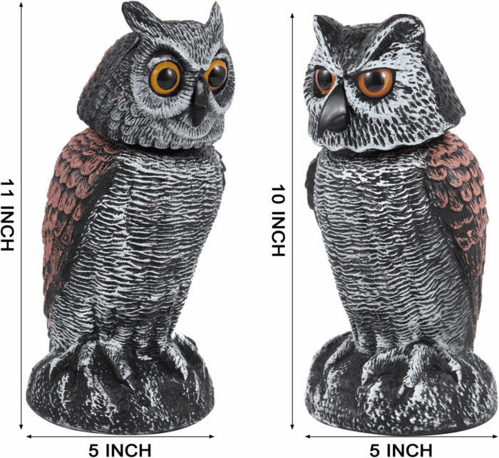 2 Pack Fake Owl Decoys to Scare Birds Away, Rotating Head Bird Deterrents, Nature Enemy Scarecrow Plastic Statues, Pest Repellent for Gardens and Patios - Image 3