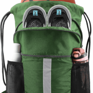Drawstring Backpack Bag with Shoe Compartment, X-Large Black Gym Sports String Cinch Backpack
