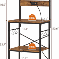 Kitchen Bakers Rack with Power Outlet, Coffee Bar Table 4 Tiers, Kitchen Microwave Stand with 6 S-Shaped Hooks, Kitchen Storage Shelf Rack for Spices, Pots and Pans - Rustic Brown - Image 9