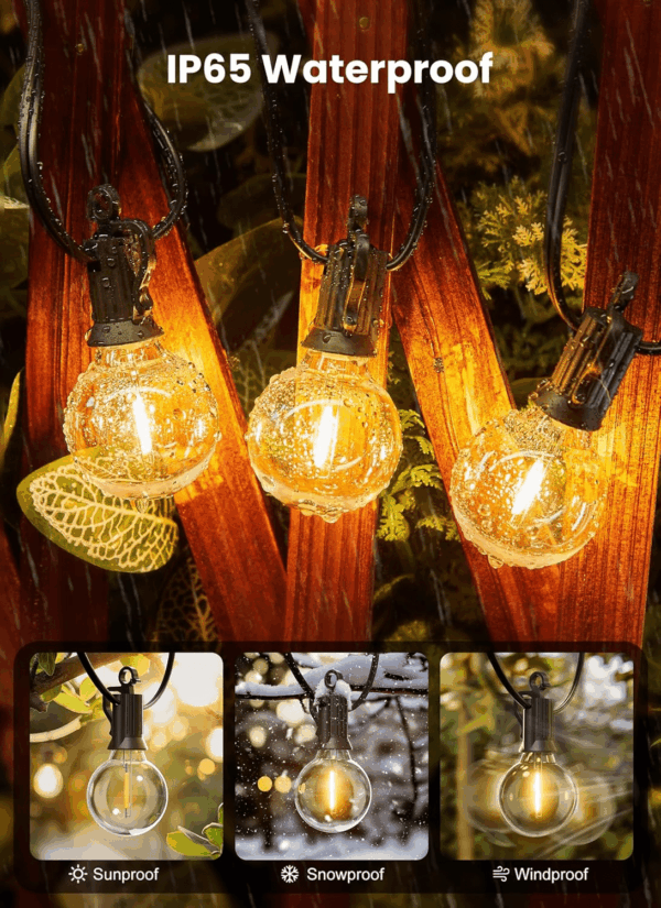 Outdoor String Lights - Connectable Dimmable LED Patio String Lights with G40 Globe Plastic Bulbs, All Weatherproof Hanging Lights for outside Backyard Porch (50 Ft - 25 LED Bulbs) - Image 3