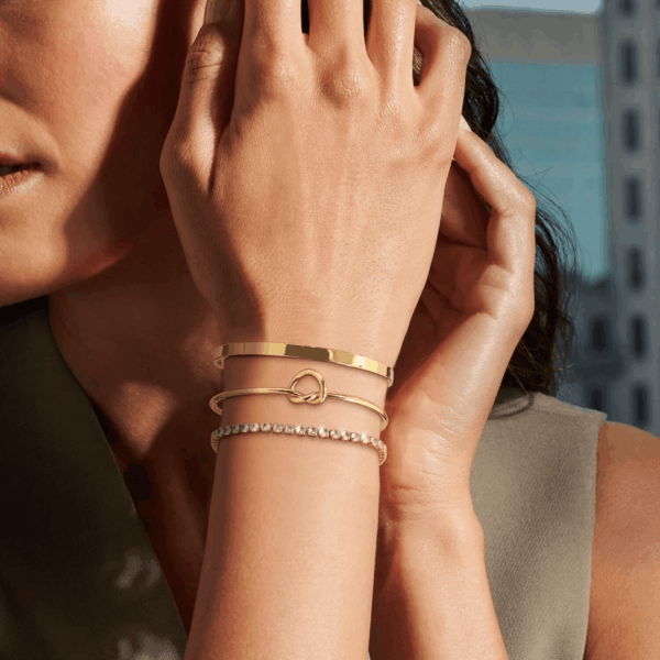 Gold Bangle Cuff Knot Bracelet for Women Stack Non Tarnish 14K Gold Plated Dainty Cubic Zirconia Tennis Bracelets Jewelry Set for Women Trendy - Image 3