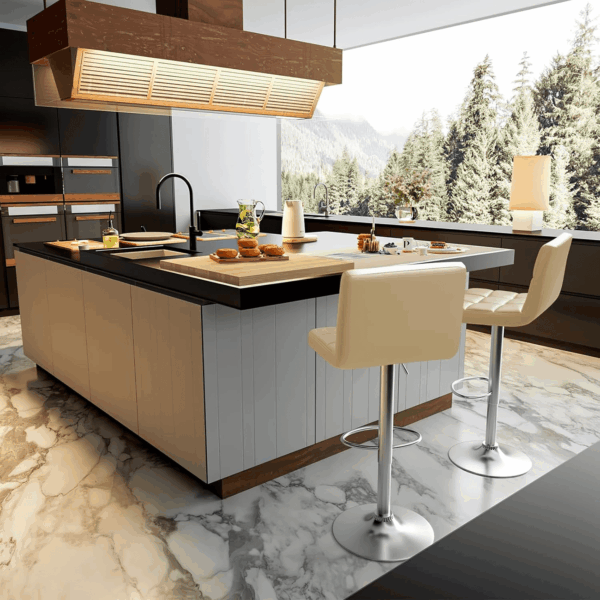 Bar Stools Modern PU Leather Adjustable Swivel Barstools, Armless Hydraulic Kitchen Counter Bar Stool Extra Height Square Island Barstool with Back Set of 2 (Leather, Beige) - Image 7