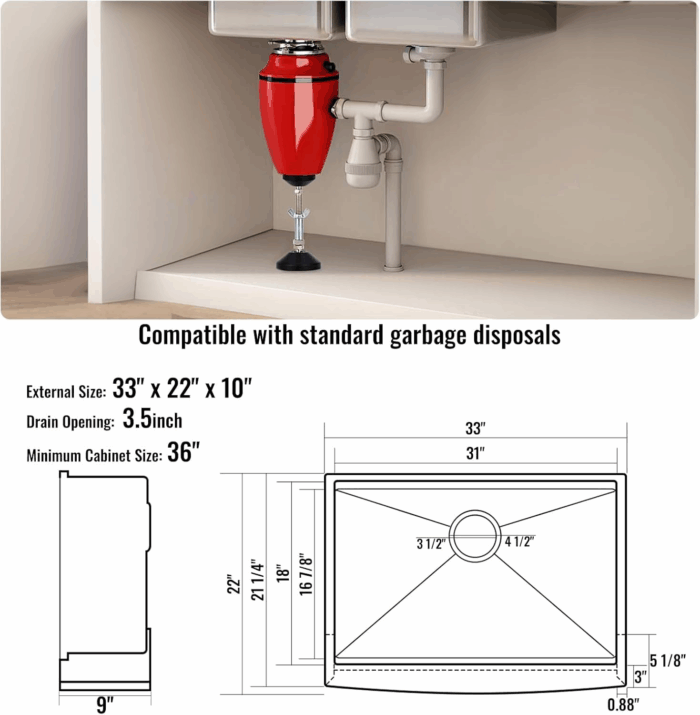 33 Inch Farmhouse Kitchen Sink, 304 Stainless Steel Sink, Top Mount Single Bowl Kitchen Sinks with Ledge & Accessories, Household Dishwasher Sinks for Farm, Prep Kitchen, Garage and Bar Sink - Image 7