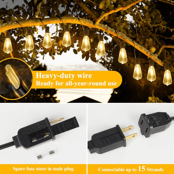 LED Outdoor String Lights 100FT Patio Lights with 52 Shatterproof ST38 Vintage Edison Bulbs, outside Hanging Light Waterproof for Porch, Deck, Garden, Backyard, Balcony, Dimmable 2700K - Image 6