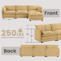 Oversized Modular Sectional Sofa with Movable Ottoman, 112 Inch 4 Seat Modern Corduroy Sofa Set, Convertible L Shaped Couch for Living Room and Office, Yellow - Image 2