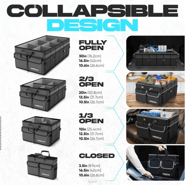 Car Trunk Organizer, Collapsible Multi Compartment SUV Organizer, Foldable Storage for Car Accessories for Women Men, 600D Oxford, Non Slip Bottom, Securing Straps, Soft Cover (85L) - Image 6