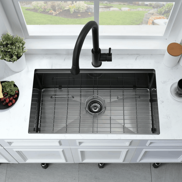 33 Inch Black Undermount Kitchen Sink Workstation- 33X19 Stainless Steel Kitchen Sink Undermount 16 Gauge Deep Single Bowl Black Sinks with Cutting Board - Image 3