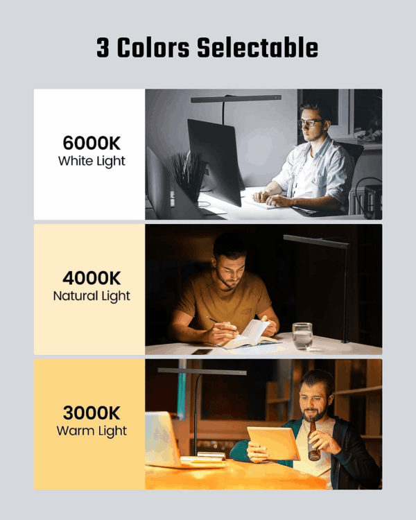 LED Desk Lamp for Office Home, Eye-Caring Desk Light with Adjustable Gooseneck, 12W Touch Control Dimmable Brightness, Architect Clamp Lamp with USB Adapter, Grey - Image 4