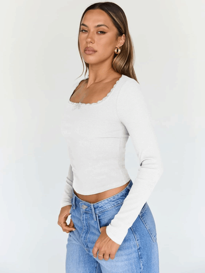 Womens Long Sleeve Shirts Crop Square Neck Ribbed Tops Basic Slim Fit Y2K Fall Winter Clothes Outfits 2025 - Image 3